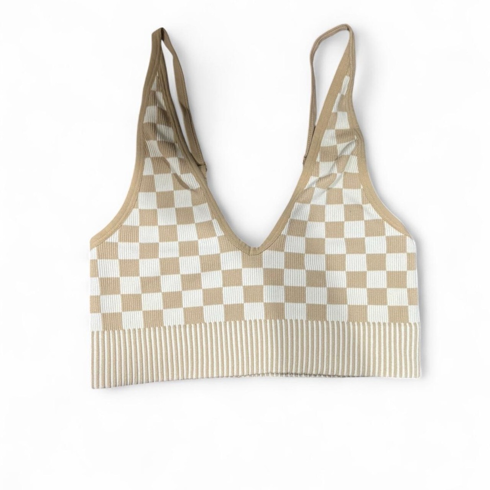 Garage Beige Checkered Bralette